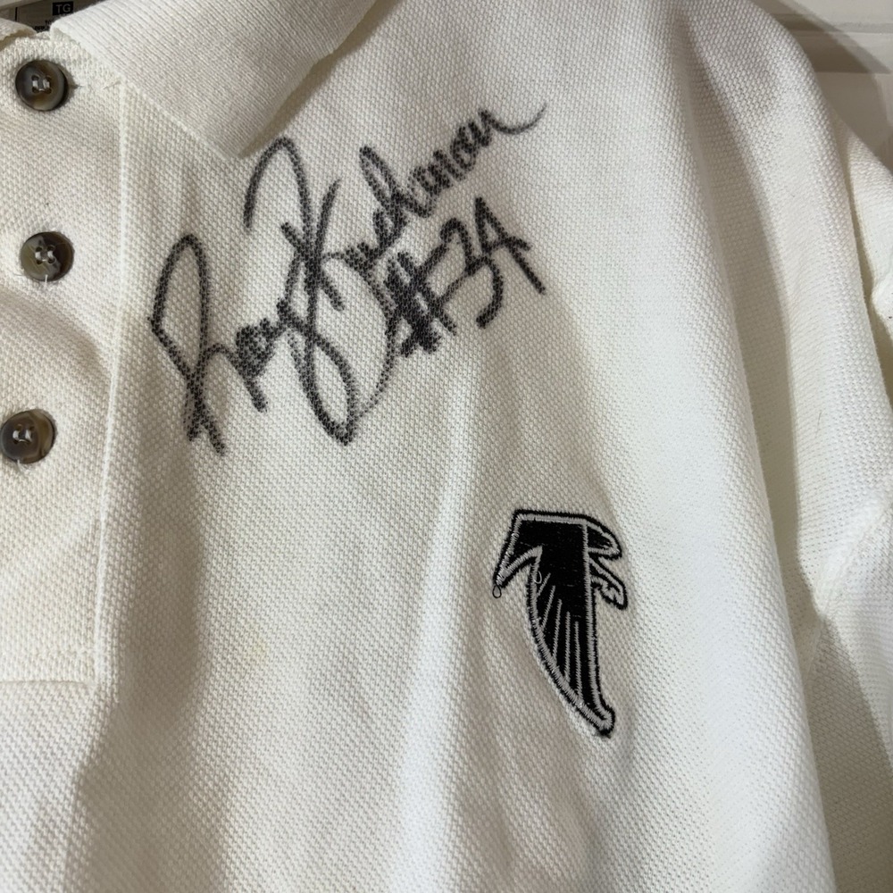 Vintage 90's Autographed Ray Buchanan #34 ATL Falcons White Puma Polo Shirt XL